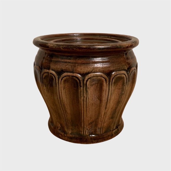 Brown Porcelain Ceramic Arch Pattern Round Pillar Candleholder ~ 4-1/2” - Picture 5 of 8